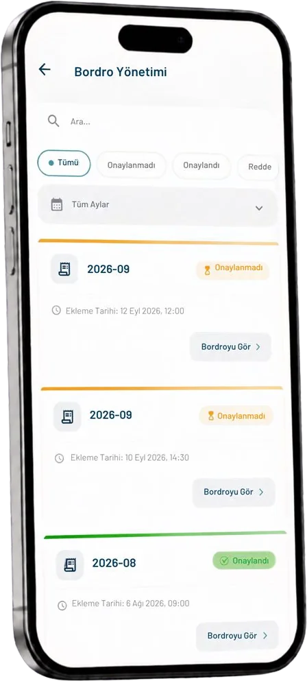Bordro Yönetimi mobil ekranı