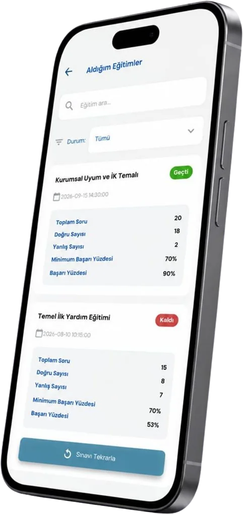 Eğitimler mobil ekranı