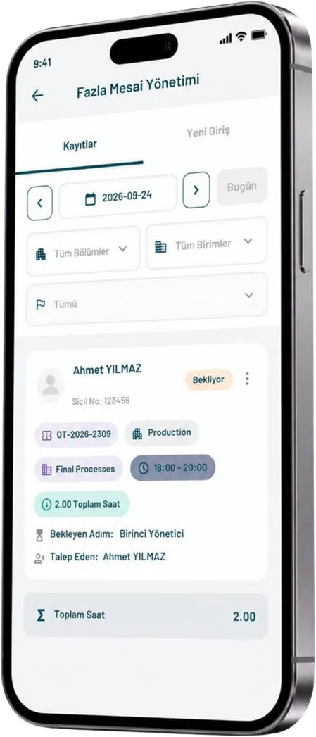 Fazla Mesai mobil ekranı